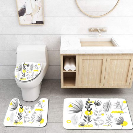 GOHAO Universal Trend Halftone Floral Shapes Set 3 Piece Bathroom Rugs Set Bath Rug Contour Mat and Toilet Lid Cover