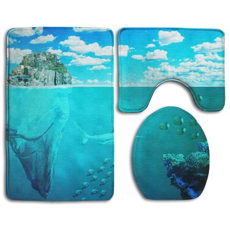 GOHAO Unknow Underwater Sealife 3 Piece Bathroom Rugs Set Bath Rug Contour Mat and Toilet Lid Cover