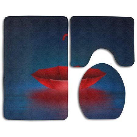 GOHAO Upside Down Umbrella 3 Piece Bathroom Rugs Set Bath Rug Contour Mat and Toilet Lid Cover
