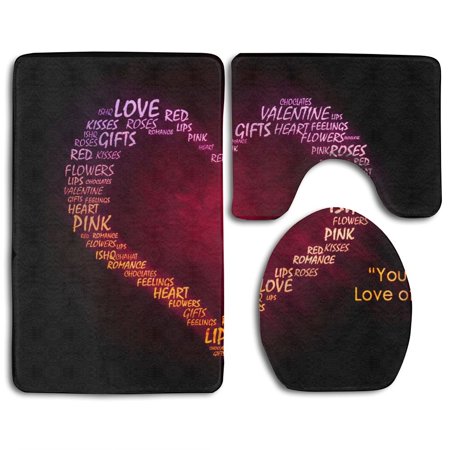GOHAO Valentine's Day 3 Piece Bathroom Rugs Set Bath Rug Contour Mat and Toilet Lid Cover