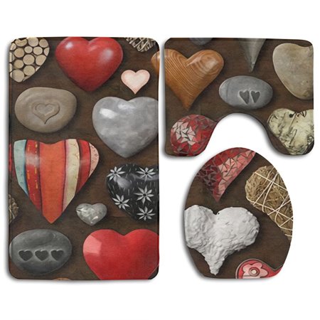 GOHAO Valentine's Day 3 Piece Bathroom Rugs Set Bath Rug Contour Mat and Toilet Lid Cover