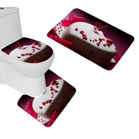 GOHAO Valentines Day Cake Gift Recognition 3 Piece Bathroom Rugs Set Bath Rug Contour Mat and Toilet Lid Cover