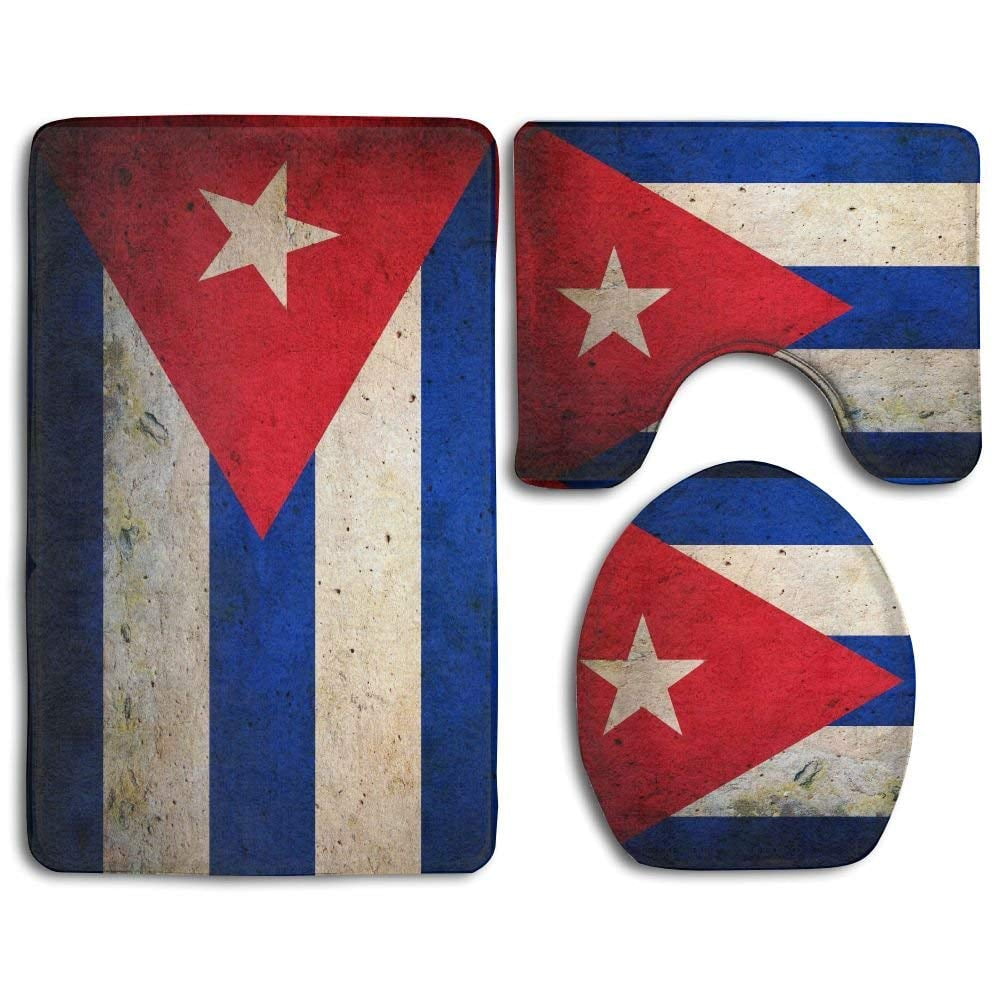 GOHAO Vintage Cuban Flag 3 Piece Bathroom Rugs Set Bath Rug Contour Mat ...