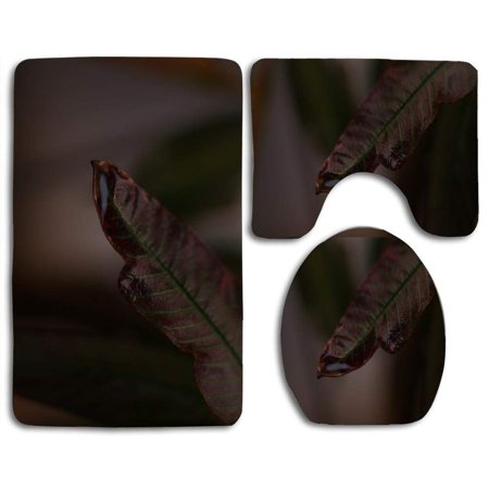 GOHAO Water Leaf 3 Piece Bathroom Rugs Set Bath Rug Contour Mat and Toilet Lid Cover