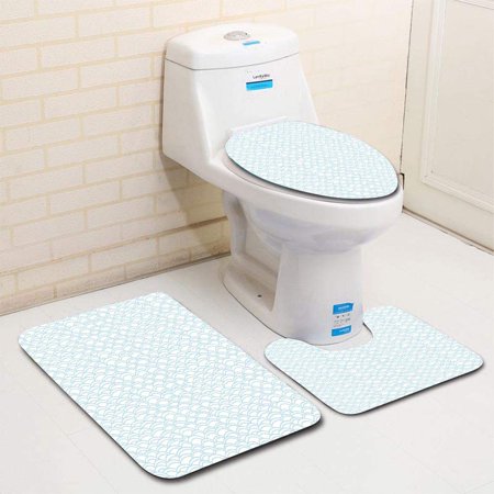 GOHAO Water seamless wavy thin lines monochrome nature wallpaper Seamless 3 Piece Bathroom Rugs Set Bath Rug Contour Mat and Toilet Lid Cover