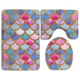 thumbnail image 1 of GOHAO Watercolor Fish Scales 3 Piece Bathroom Rugs Set Bath Rug Contour Mat and Toilet Lid Cover, 1 of 2