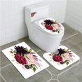 thumbnail image 1 of GOHAO Watercolor Floral Flowers Burgundy Bouquet 3 Piece Bathroom Rugs Set Bath Rug Contour Mat and Toilet Lid Cover, 1 of 2