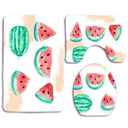 GOHAO Watercolor Fruit Watermelon 3 Piece Bathroom Rugs Set Bath Rug Contour Mat and Toilet Lid Cover