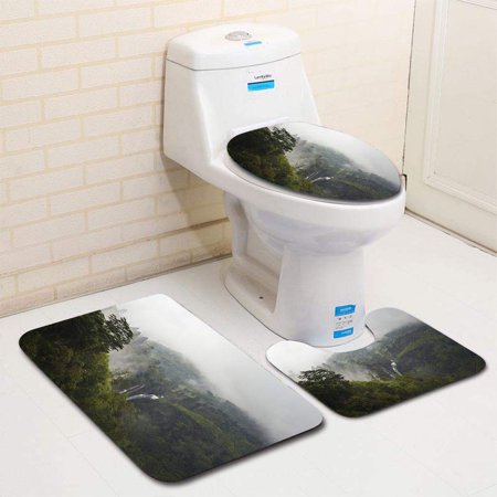 GOHAO Waterfall 3 Piece Bathroom Rugs Set Bath Rug Contour Mat and Toilet Lid Cover