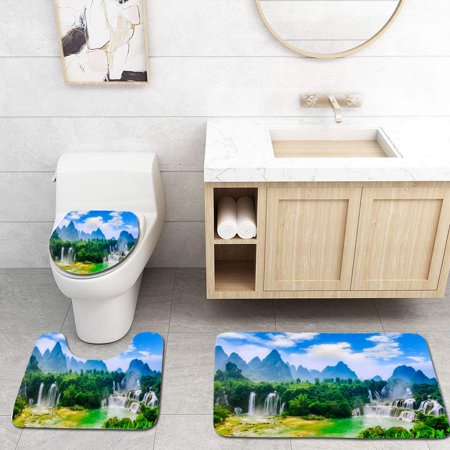 GOHAO Waterfall3 3 Piece Bathroom Rugs Set Bath Rug Contour Mat and Toilet Lid Cover