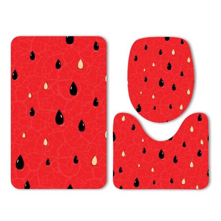 GOHAO Watermelon Texture Ripe Seeds Fruit Shine 3 Piece Bathroom Rugs Set Bath Rug Contour Mat and Toilet Lid Cover