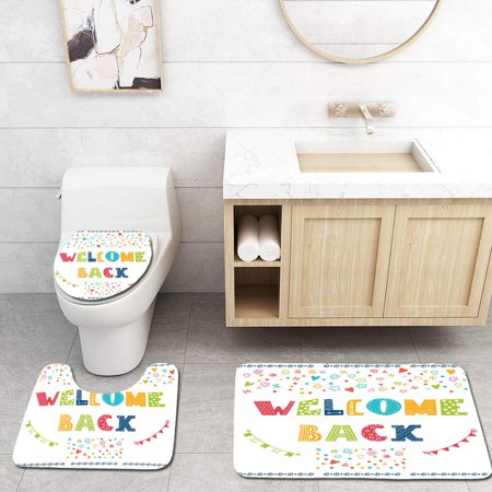 GOHAO Welcome Back Lettering Text Hand Drawn Elements 3 Piece Bathroom Rugs Set Bath Rug Contour Mat and Toilet Lid Cover