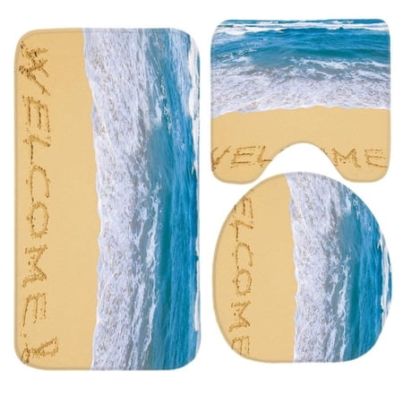 GOHAO Welcome Beach Sea 3 Piece Bathroom Rugs Set Bath Rug Contour Mat and Toilet Lid Cover