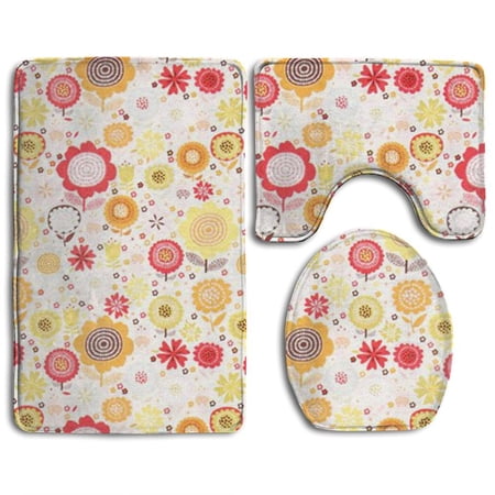 GOHAO White Autumn 3 Piece Bathroom Rugs Set Bath Rug Contour Mat and Toilet Lid Cover