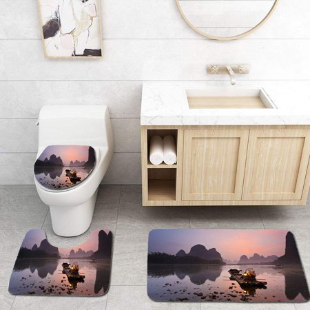 GOHAO White Beard 3 Piece Bathroom Rugs Set Bath Rug Contour Mat and Toilet Lid Cover