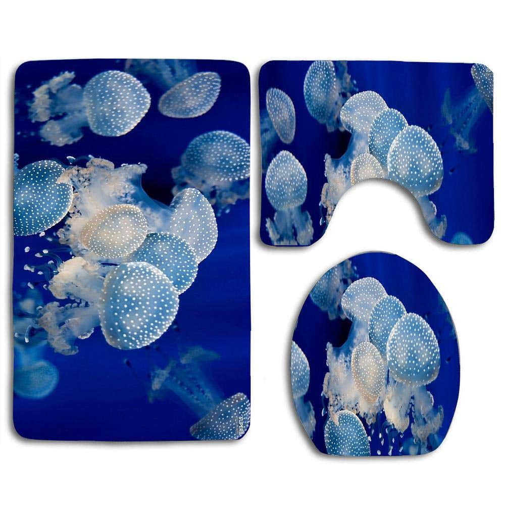 GOHAO White Jellyfish 3 Piece Bathroom Rugs Set Bath Rug Contour Mat