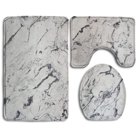 GOHAO White Marble Texture 3 Piece Bathroom Rugs Set Bath Rug Contour Mat and Toilet Lid Cover