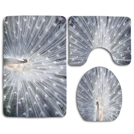 GOHAO White Peacock 3 Piece Bathroom Rugs Set Bath Rug Contour Mat and Toilet Lid Cover