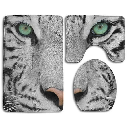 GOHAO White Tiger 3 Piece Bathroom Rugs Set Bath Rug Contour Mat and Toilet Lid Cover