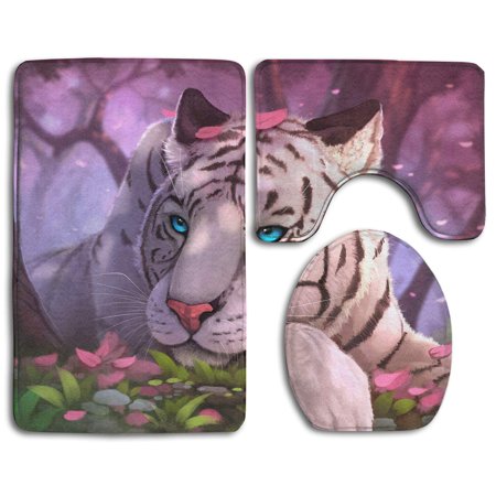 GOHAO White Tiger Fantasy 3 Piece Bathroom Rugs Set Bath Rug Contour Mat and Toilet Lid Cover