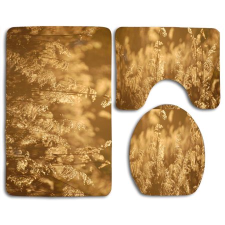 GOHAO Wild Grass Summer 3 Piece Bathroom Rugs Set Bath Rug Contour Mat and Toilet Lid Cover