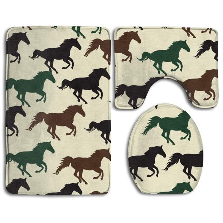 GOHAO Wild Horse Racing 3 Piece Bathroom Rugs Set Bath Rug Contour Mat and Toilet Lid Cover