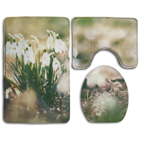 GOHAO Wild Spring Snowdrop 3 Piece Bathroom Rugs Set Bath Rug Contour Mat and Toilet Lid Cover