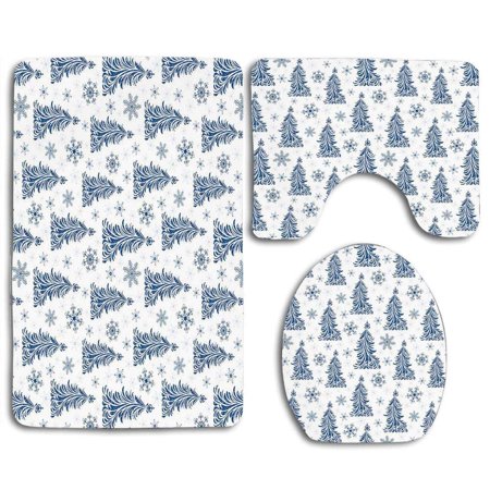 GOHAO Winter Abstract Blue Trees Artistic Silhouettes Snowflakes Seasonal Nature Ornaments 3 Piece Bathroom Rugs Set Bath Rug Contour Mat and Toilet Lid Cover