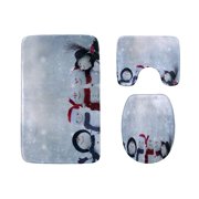 GOHAO Winter Card Snowman 3 Piece Bathroom Rugs Set Bath Rug Contour Mat and Toilet Lid Cover