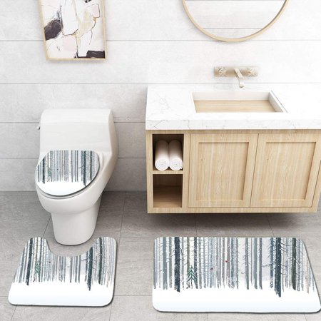 GOHAO Winter Forest 3 Piece Bathroom Rugs Set Bath Rug Contour Mat and Toilet Lid Cover