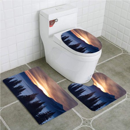 GOHAO Winter Landscape 3 Piece Bathroom Rugs Set Bath Rug Contour Mat and Toilet Lid Cover