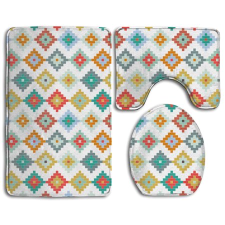 GOHAO Winter Moroccan 3 Piece Bathroom Rugs Set Bath Rug Contour Mat and Toilet Lid Cover