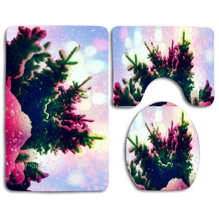 GOHAO Winter Rain 3 Piece Bathroom Rugs Set Bath Rug Contour Mat and Toilet Lid Cover