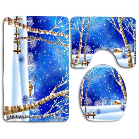 GOHAO Winter Serenity Trees Cabin 3 Piece Bathroom Rugs Set Bath Rug Contour Mat and Toilet Lid Cover
