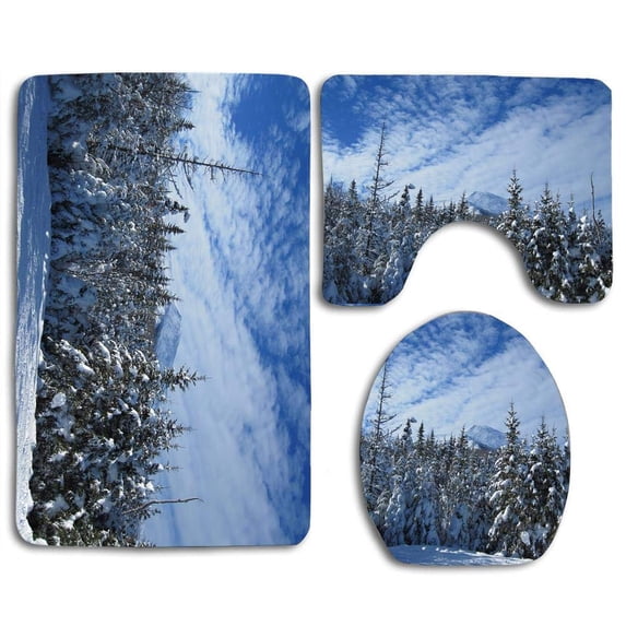 GOHAO Winter Snow Scenes 3 Piece Bathroom Rugs Set Bath Rug Contour Mat and Toilet Lid Cover