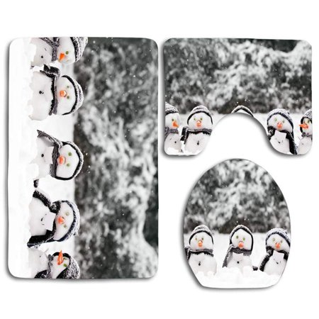 GOHAO Winter Snowman Funny 3 Piece Bathroom Rugs Set Bath Rug Contour Mat and Toilet Lid Cover