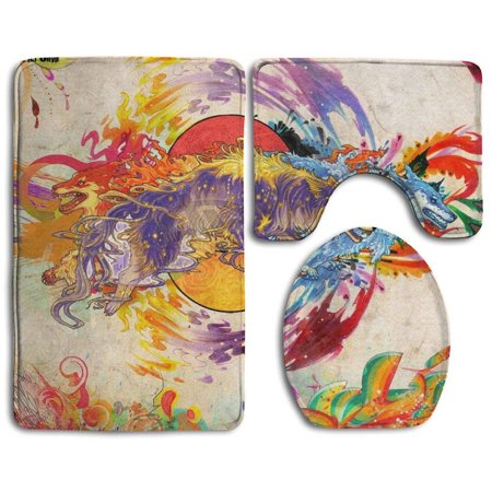 GOHAO Wolf Fantasy 3 Piece Bathroom Rugs Set Bath Rug Contour Mat and Toilet Lid Cover