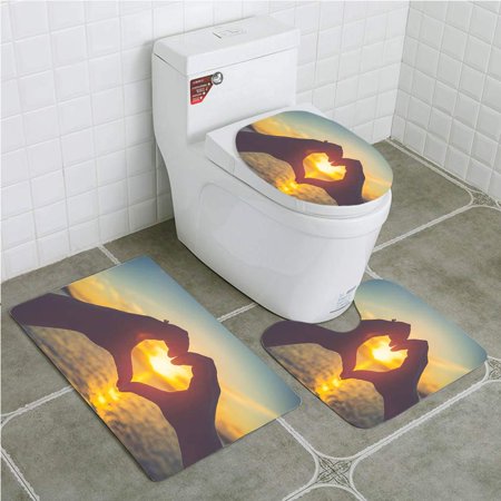 GOHAO Woman Making a Heart Shape her Hands 3 Piece Bathroom Rugs Set Bath Rug Contour Mat and Toilet Lid Cover
