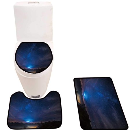 GOHAO Wonderful Starry Sky on time majesti high Mountain 3 Piece Bathroom Rugs Set Bath Rug Contour Mat and Toilet Lid Cover