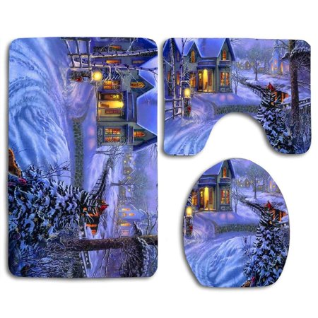 GOHAO Xmas Wonderful 3 Piece Bathroom Rugs Set Bath Rug Contour Mat and Toilet Lid Cover