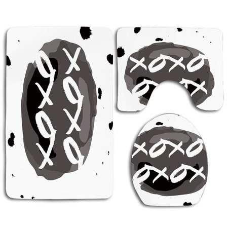 GOHAO Xo Circular Formless Shaped Hugs and Kisses Message Ink Drops 3 Piece Bathroom Rugs Set Bath Rug Contour Mat and Toilet Lid Cover