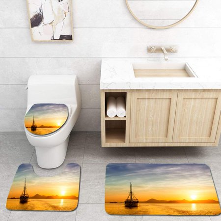 GOHAO Yacht in First Daylight 3 Piece Bathroom Rugs Set Bath Rug Contour Mat and Toilet Lid Cover