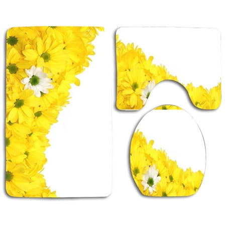 GOHAO Yellow Daisies 3 Piece Bathroom Rugs Set Bath Rug Contour Mat and Toilet Lid Cover