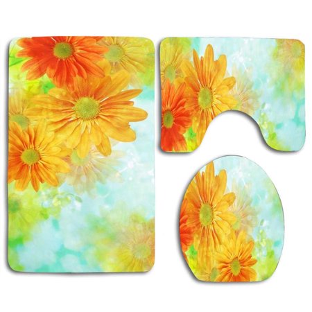 GOHAO Yellow Daisy 3 Piece Bathroom Rugs Set Bath Rug Contour Mat and Toilet Lid Cover