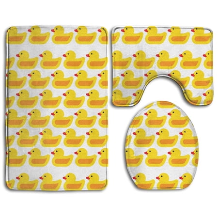GOHAO Yellow Duck 3 Piece Bathroom Rugs Set Bath Rug Contour Mat and Toilet Lid Cover