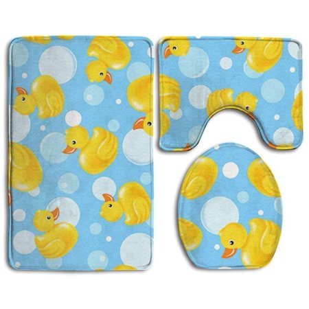 GOHAO Yellow Duck 3 Piece Bathroom Rugs Set Bath Rug Contour Mat and Toilet Lid Cover