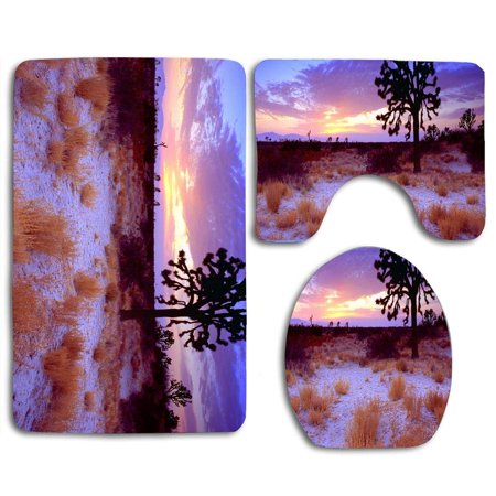GOHAO Yellow Grassland in Winter 3 Piece Bathroom Rugs Set Bath Rug Contour Mat and Toilet Lid Cover
