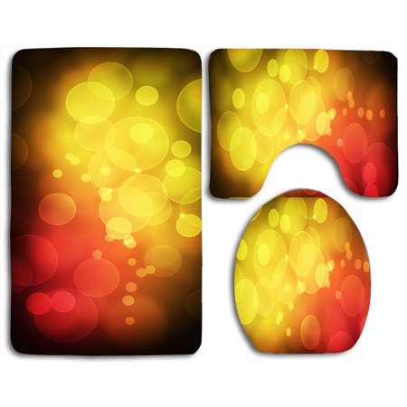 GOHAO Yellow Red Bubbles 3 Piece Bathroom Rugs Set Bath Rug Contour Mat and Toilet Lid Cover