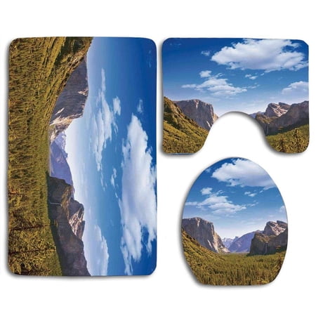 GOHAO Yosemite yosemite El Capitan and Half Dome in California National Parks Us Summertime View 3 Piece Bathroom Rugs Set Bath Rug Contour Mat and Toilet Lid Cover