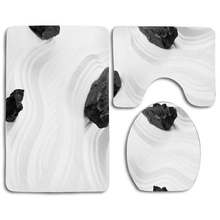 GOHAO Zen 3 Piece Bathroom Rugs Set Bath Rug Contour Mat and Toilet Lid Cover